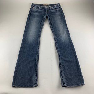 LONG Big Star Distressed Denim Ultra Low Rise Sweet Bootcut Jeans 28L